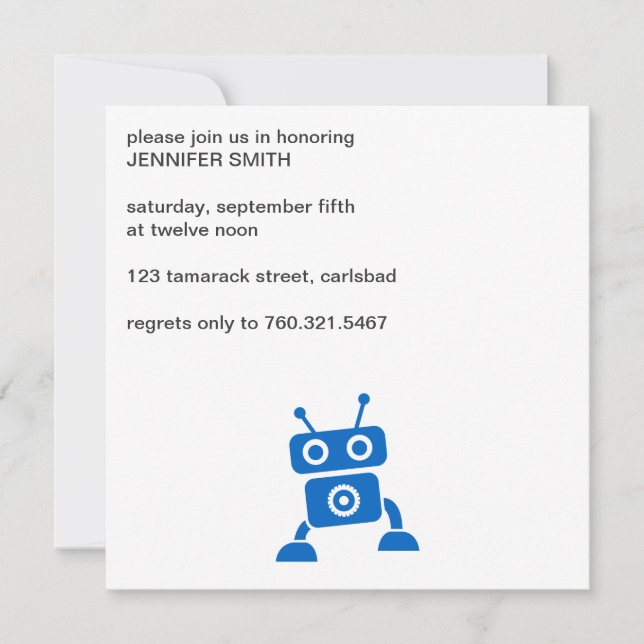 Invitation à un robot bleu bébé (Devant)
