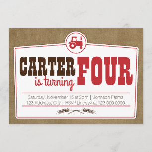 Invitation à un tracteur de pays rouge