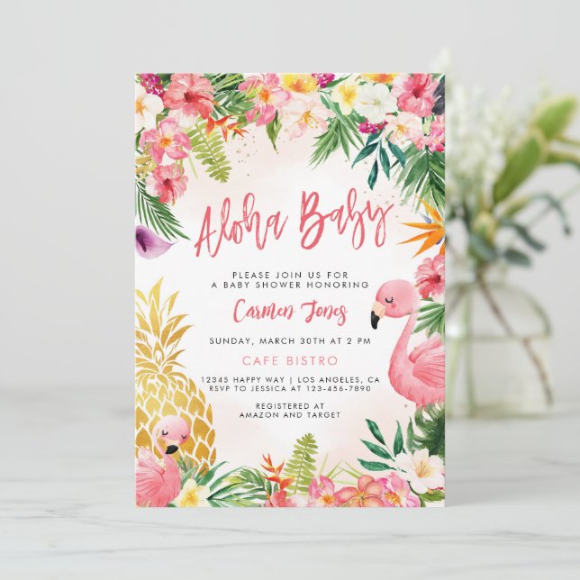 Invitation à une Baby Shower Aloha, Luau Tropical, (Debout devant)