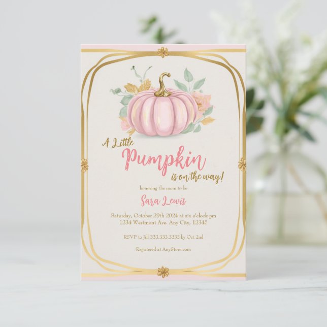 Invitation à une baby shower automnale citrouille  (Debout devant)