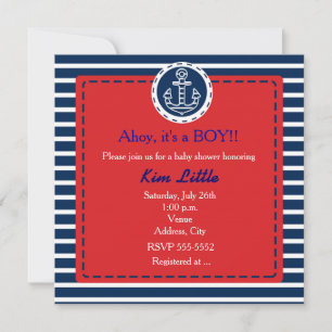 Invitation à une baby shower avec ancre de marine 