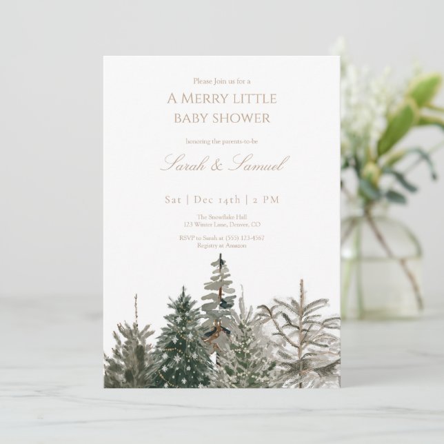 Invitation à une baby shower avec des arbres fores (Debout devant)