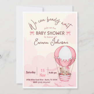 Invitation à une baby shower avec un ours