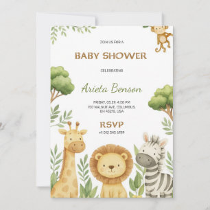 Invitation à une baby shower avec un thème d'anima