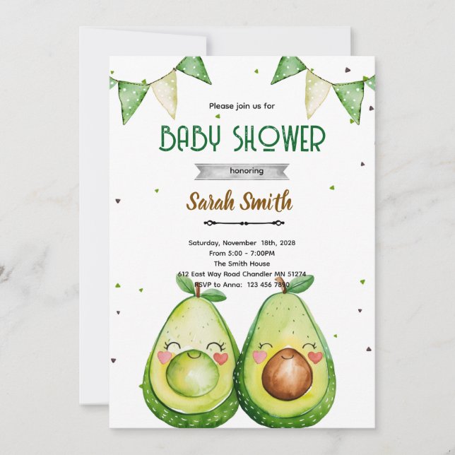 Invitation à une baby shower Avocat (Devant)