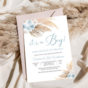Invitation à une Baby Shower Blue Pampas