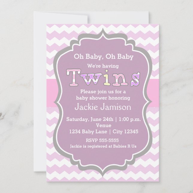 Invitation à une baby shower chevron violet pour f (Devant)