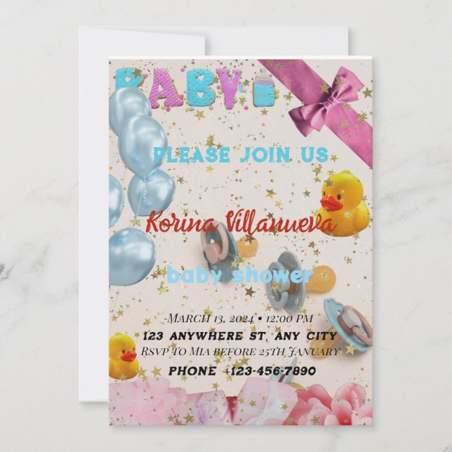 Invitation à une baby shower dans des couleurs viv (Devant)