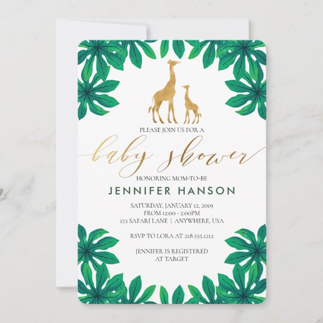 Invitation à une Baby Shower de girafeau (Devant)