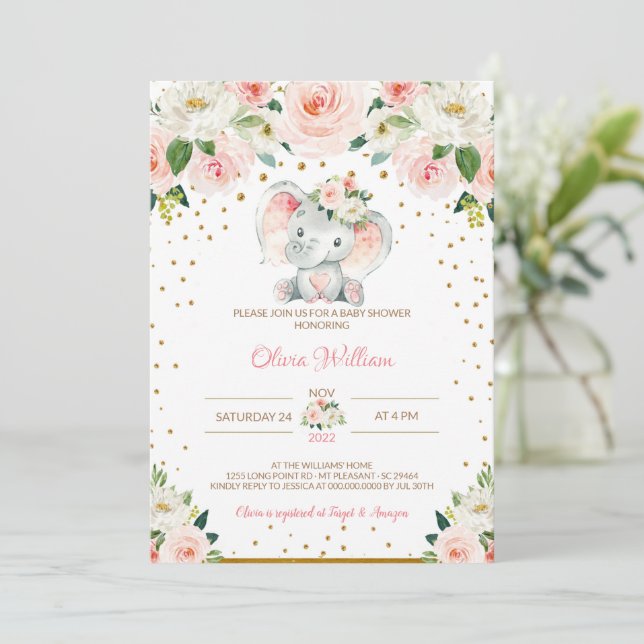 Invitation à une Baby Shower Éléphant (Debout devant)