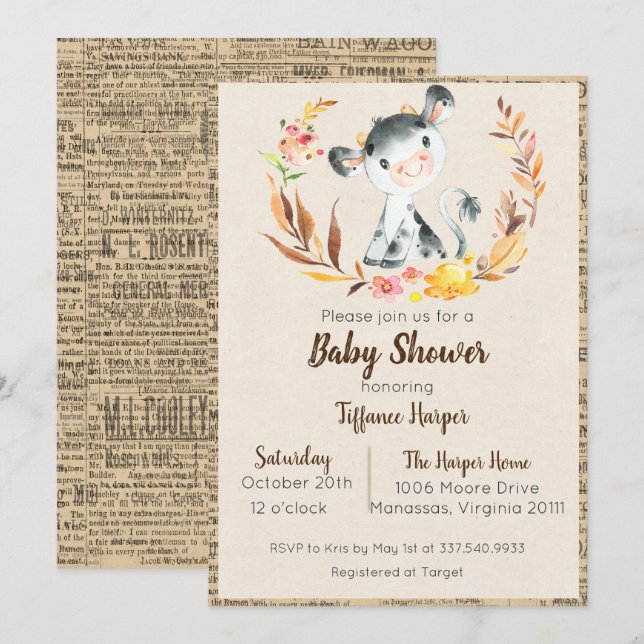 Invitation à une Baby Shower Ferme Rustique pour u (Devant / Derrière)