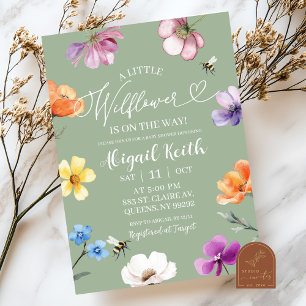 Invitation à une baby shower Fleur sauvage vert sa