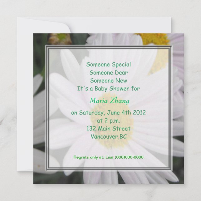 Invitation à une baby shower, fleurs de marguerite (Devant)