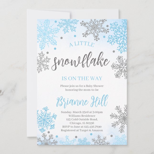 Invitation à une Baby Shower Flocon de Neige (Devant)