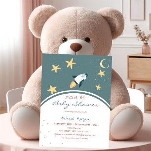Invitation à une Baby Shower Fusée Espace Etoiles