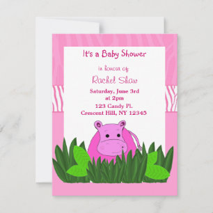Invitation à une baby shower Hippopotame Rose Bébé