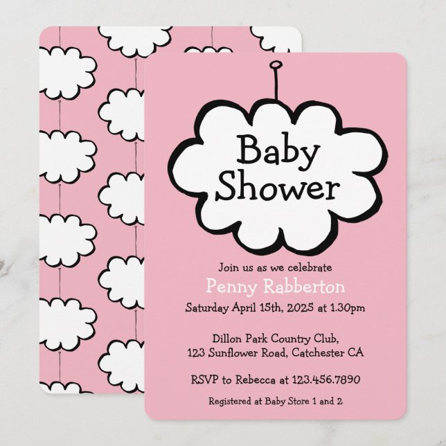 Invitation à une Baby Shower Nuage au Bout d'une C (Devant / Derrière)