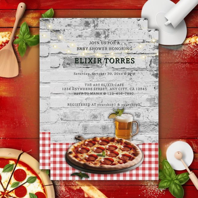 Invitation à une Baby Shower 'Pizza Moderne + Bièr (Créateur téléchargé)