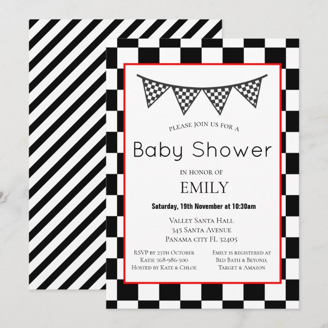 Invitation à une baby shower pour bébé avec voitur (Devant / Derrière)