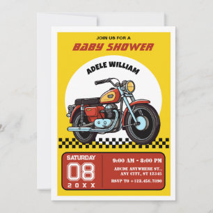 Invitation à une baby shower rétro moto