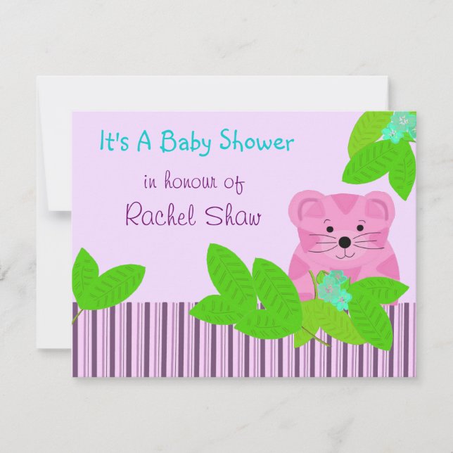 Invitation à une baby shower Rose Tigre Bébé (Devant)