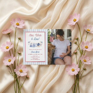 Invitation à une baby shower Rouge Blanc & Due