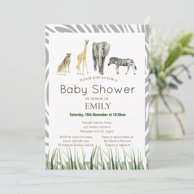 Invitation à une Baby Shower Safari, Invitation d' (Debout devant)