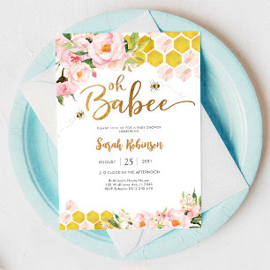 Invitation à une Baby Shower sur le thème des abei