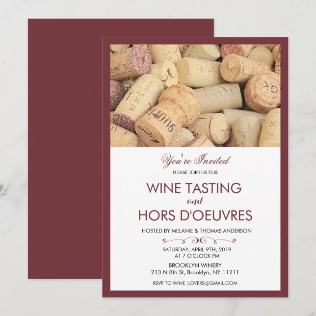 Invitation à une dégustation de vin de Cork (Devant / Derrière)