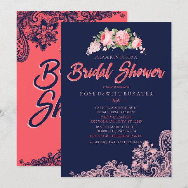 Invitation à une douche nuptiale de la marine et d (Devant / Derrière)