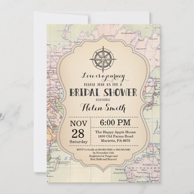 Invitation à une douche nuptiale de voyage (Devant)
