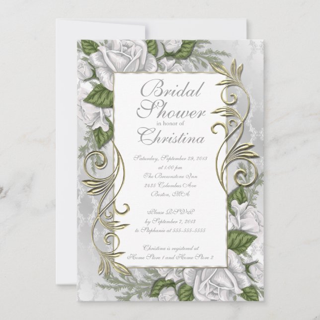 Invitation à une douche nuptiale Rose d'argent élé (Devant)