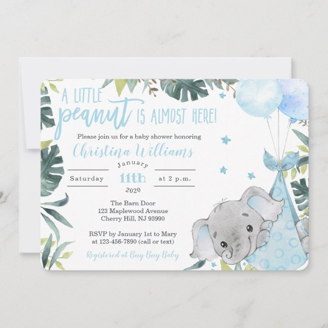Invitation à une douche pour bébés éléphant pour u (Devant)