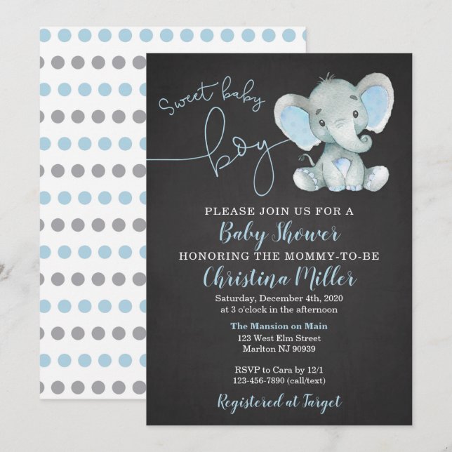 Invitation à une douche pour bébés éléphant pour u (Devant / Derrière)