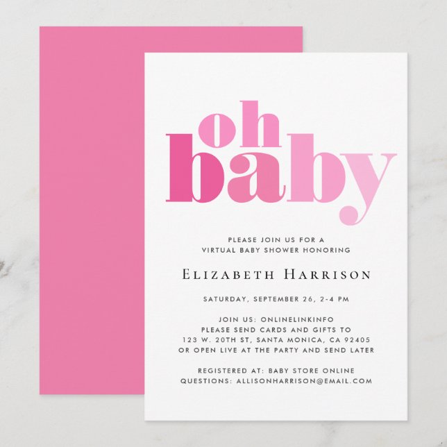 Invitation à une douche rose pour bébé (Devant / Derrière)