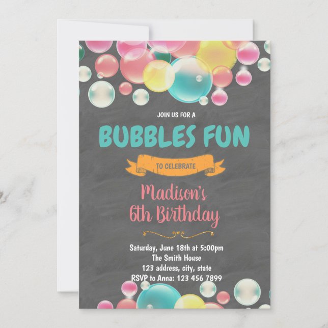Invitation à une fête amusante avec des bulles (Devant)