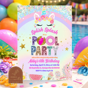 Invitation à une fête au bord de la piscine Licorn