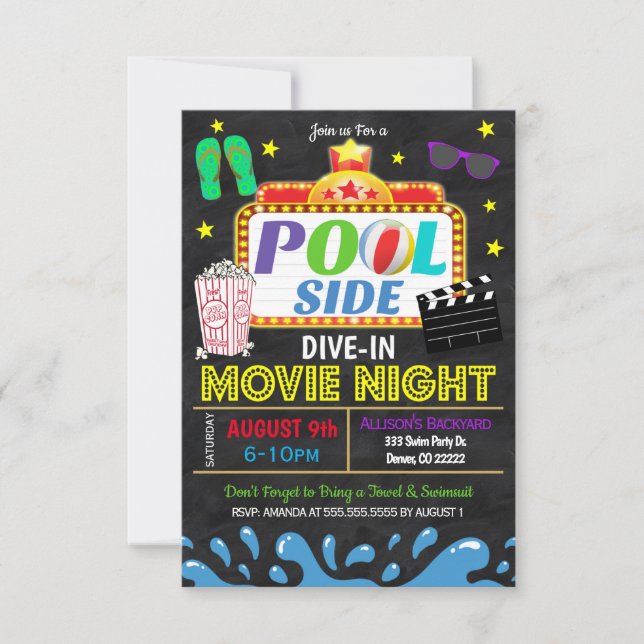 Invitation à une fête au bord de la piscine pour u (Devant)