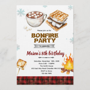 Invitation à une fête au feu de joie en flanelle