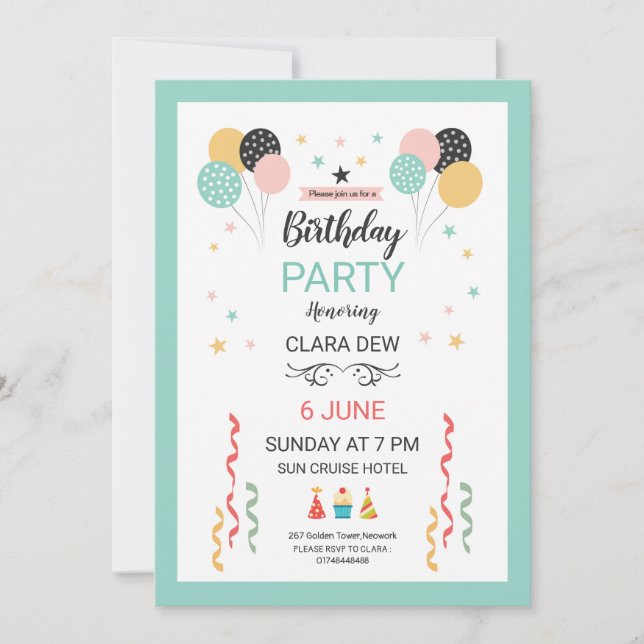 Invitation à une fête d'anniversaire (Devant)