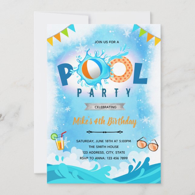 Invitation à une fête d'anniversaire à la piscine  (Devant)