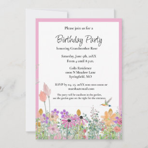 Invitation à une fête d'anniversaire aux fleurs sa