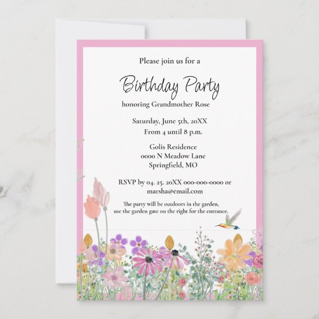 Invitation à une fête d'anniversaire aux fleurs sa (Devant)