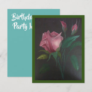 Invitation à une fête d'anniversaire aux roses ros