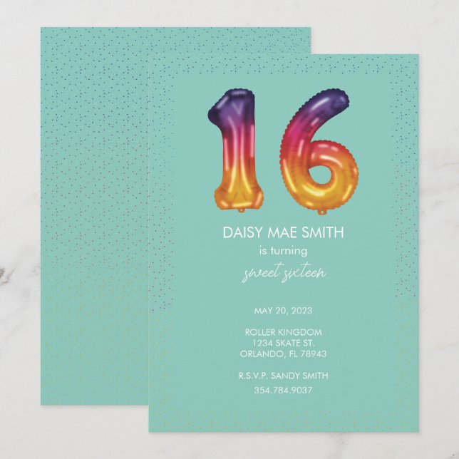 Invitation à une fête d'anniversaire avec ballons  (Devant / Derrière)