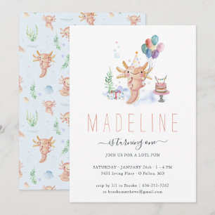 Invitation à une fête d'anniversaire avec un axolo
