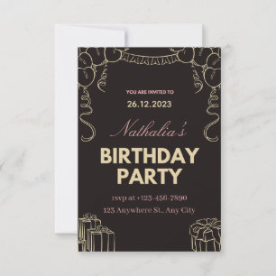Invitation à une fête d'anniversaire Black Gold Cr