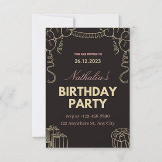 Invitation à une fête d'anniversaire Black Gold Cr