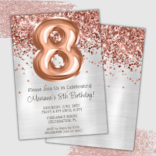 Invitation à une fête d'anniversaire de 8 ans Rose