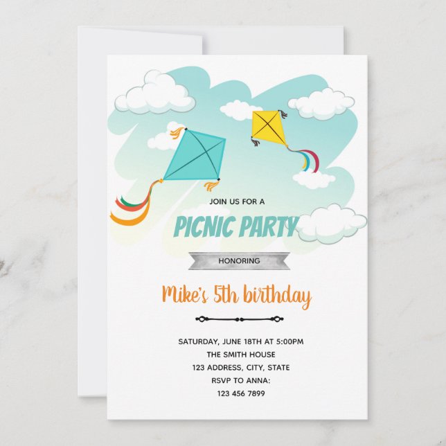 Invitation à une fête d'anniversaire de cerf-volan (Devant)